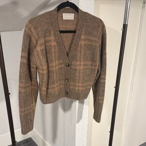Everlane Brown Plaid Cardigan Sweater
